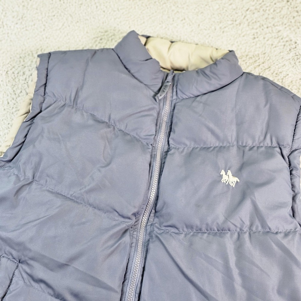 Bit & Bridle Vest Womens Large Blue Puffer‎ Quilted Full Zip Reversible Horses
